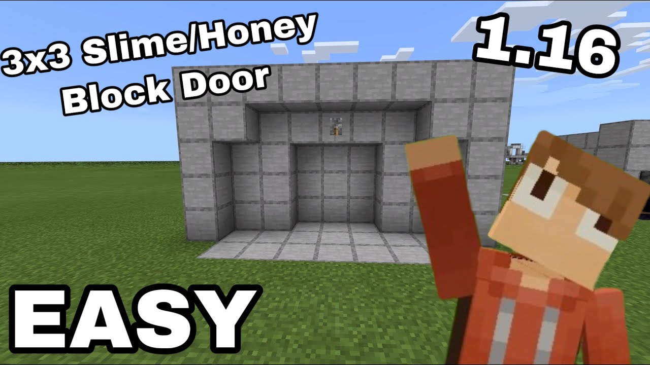 Простая дверь из блока слизи/мёда 3x3 с поршнем в Minecraft Bedrock 1.16 (PS4/5, Xbox, Windows 10...