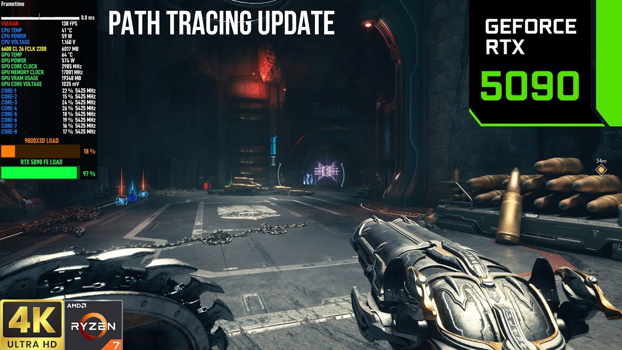 DOOM The Dark Ages - Path Tracing 4K DLSS + FG, Ultra Nightmare Settings | RTX 5090 | 9800X3D