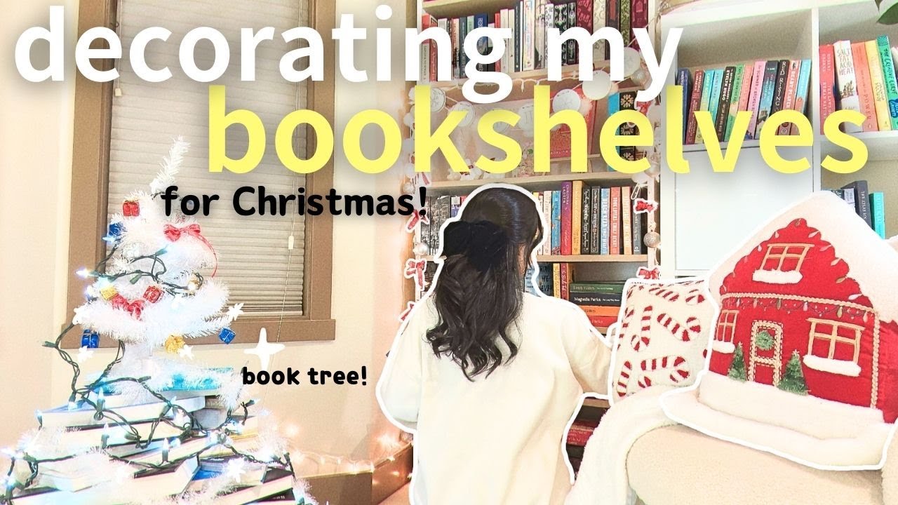 DECORATING BOOKSHELVES for Christmas! 🎄😊 Bookmas Day 1