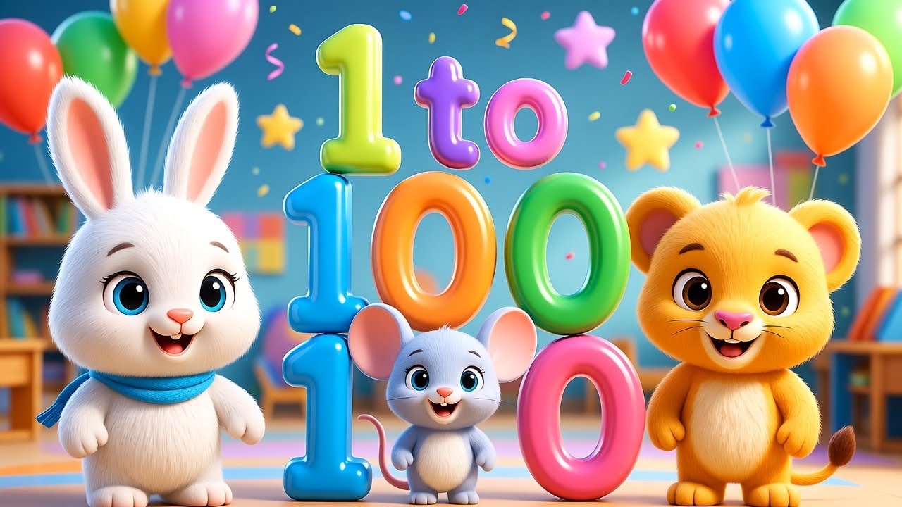 Learn Counting 1 to 100 | Fun with Bunny, Mouse & Lion 🐇🐀🦁 | Kids Learning Video