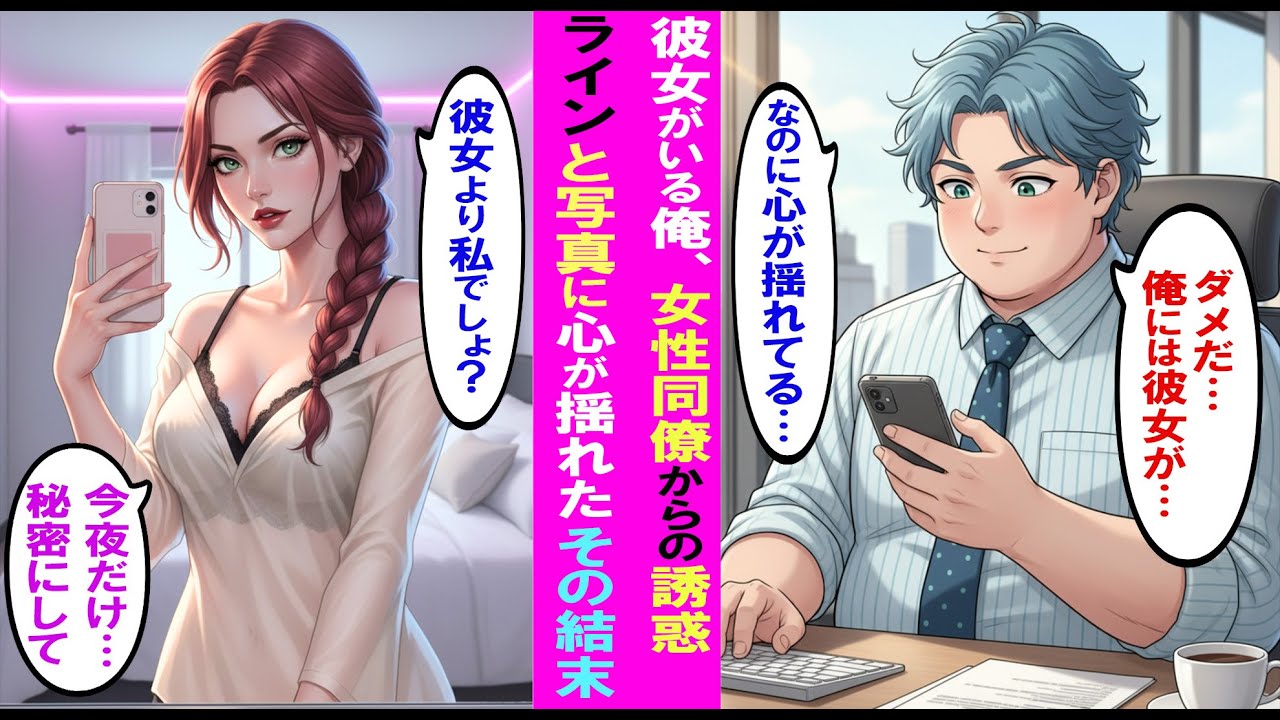 【AI漫画】彼女がいるのに同僚から誘惑LINE→わざと送られた“際どい写真”に心が揺れた俺