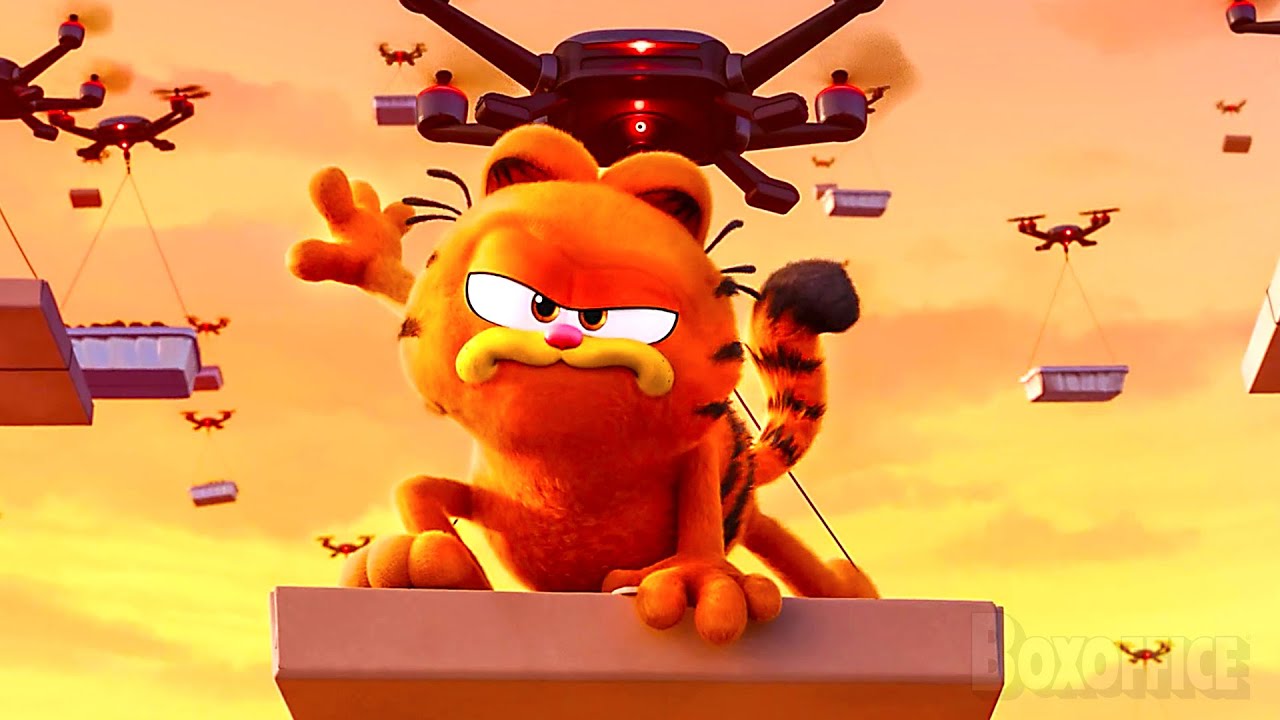 Garfield saves his Father with Pizzas and Drones | The Garfield Movie | CLIP