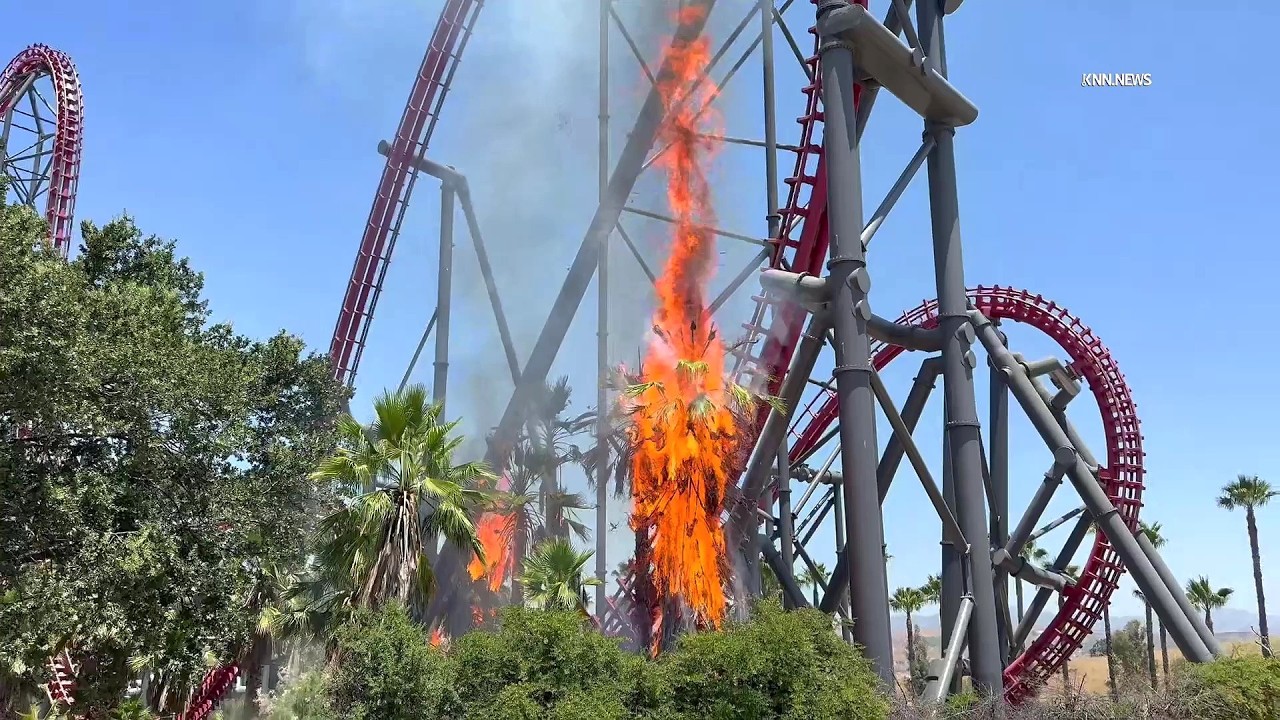 Fire Breaks Out Beneath X2 Roller Coaster at Six Flags Magic Mountain in Valencia