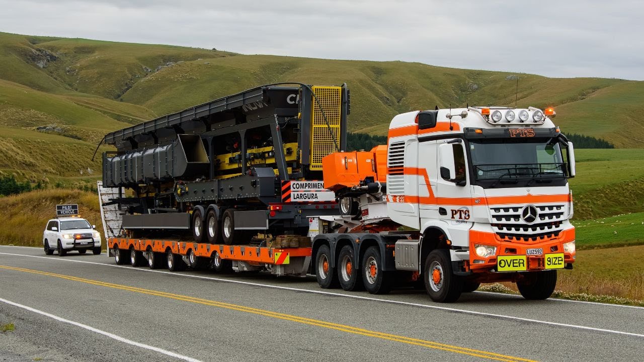 PTS Logistics Big Mercedes Arocs Hauling A New Mobile Asphalt Plant 4K