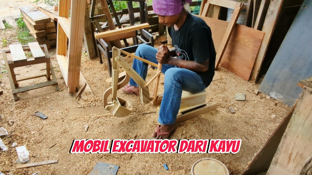 cara membuat mobil excavator dari kayu