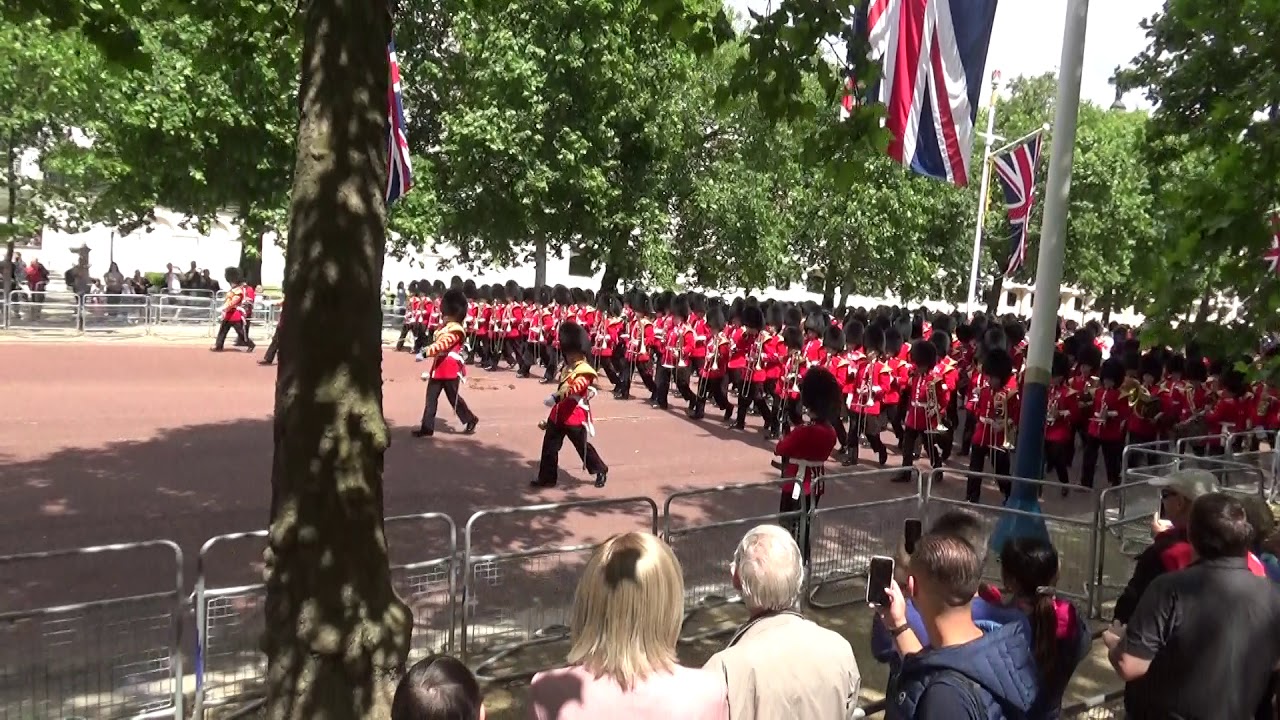Massed bands of the Guards marching on the mall
