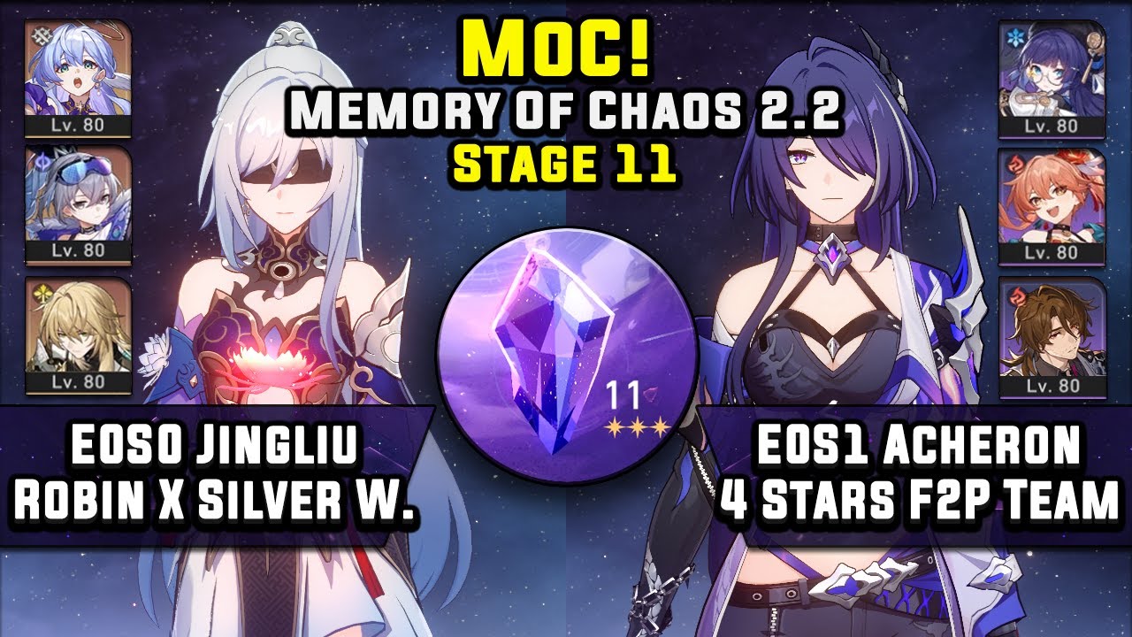 Memory Of Chaos 11 E0S0 Jingliu Robin Team & E0S1 Acheron F2P Team (3 Stars) | Honkai Star Rail 2.2