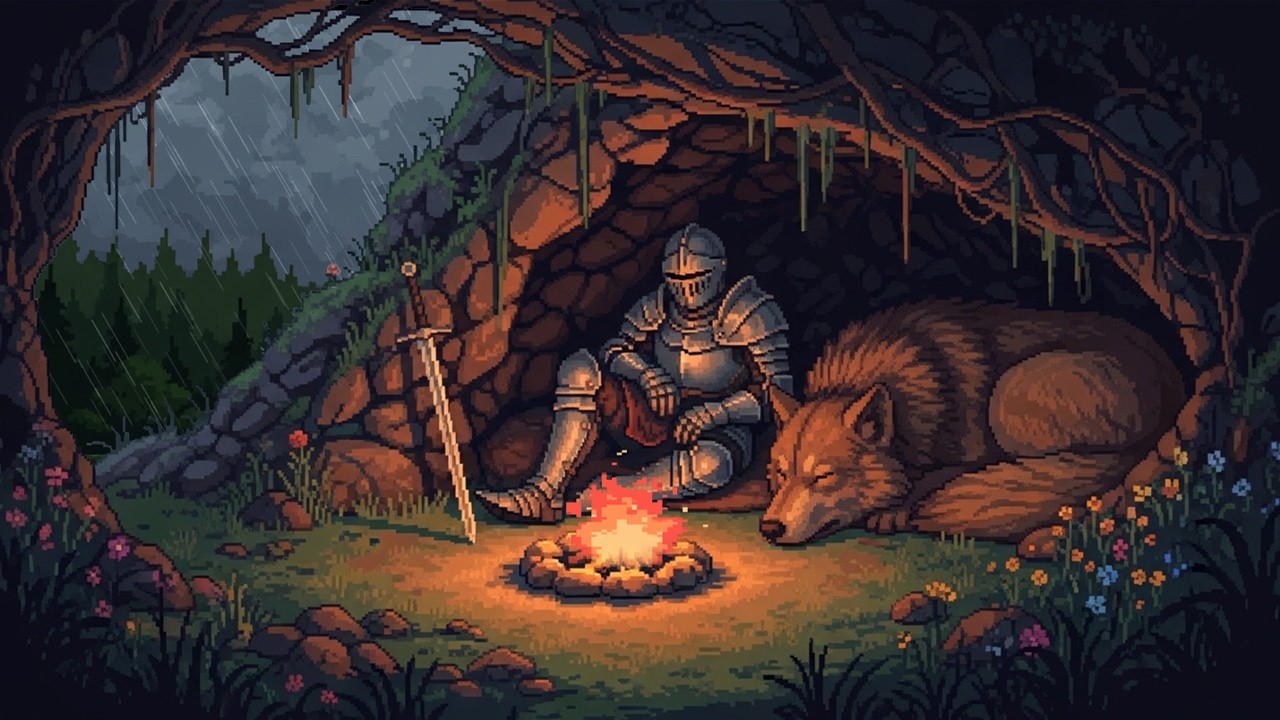 You're tired... the giant wolf guards your rest