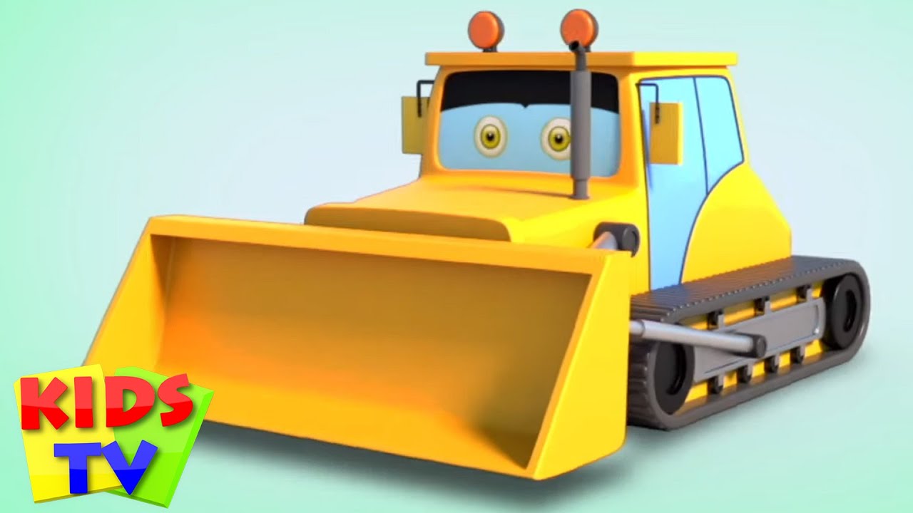 Puskutraktori hauskaa animoitu rakennusajoneuvojen video lapsille