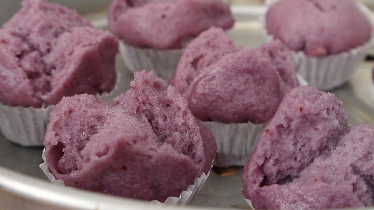 คัพเค้กมันม่วงสูตรนี้ใส่ไข่/purple sweet potatoes steamed cupcakes