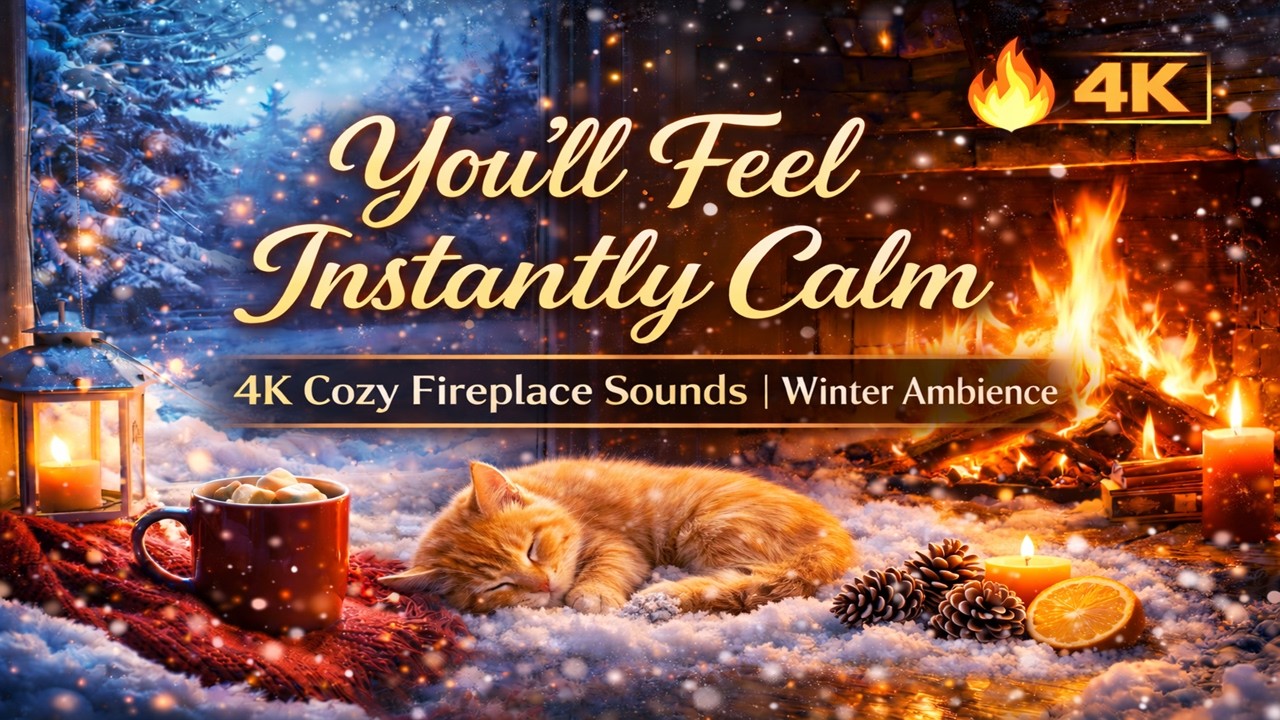 You’ll Feel Instantly Calm 🔥 4K Cozy Fireplace Sounds | Winter Ambience
