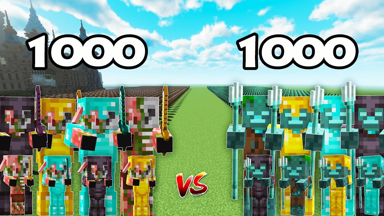 1000 Zombified Piglins Vs 1000 Drowned | Minecraft