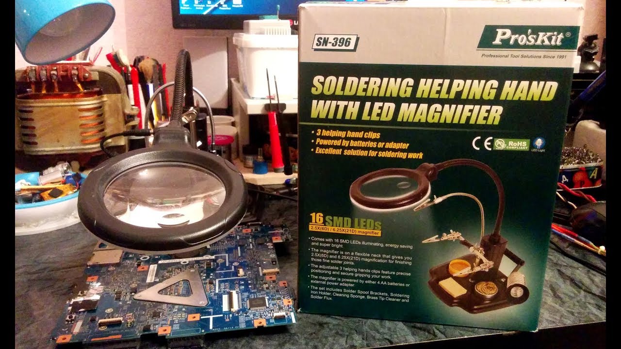 Pro'sKit SN-396 Soldering helping hand with LED - Stolüstü böyüdücü linzanın (lupanın) qısa icmalı