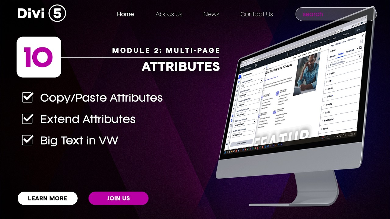 Ep #10: Using attributes to extend styles; VW for text | Divi 5&mdash;Module 2 WordPress 2026