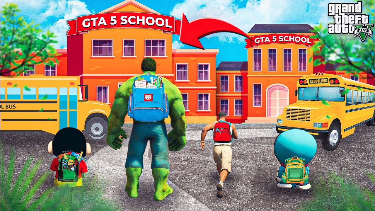GTA5 : Shinchan Doraemon Franklin Going To School - Shinchan Doraemon Escape From School GTAV
