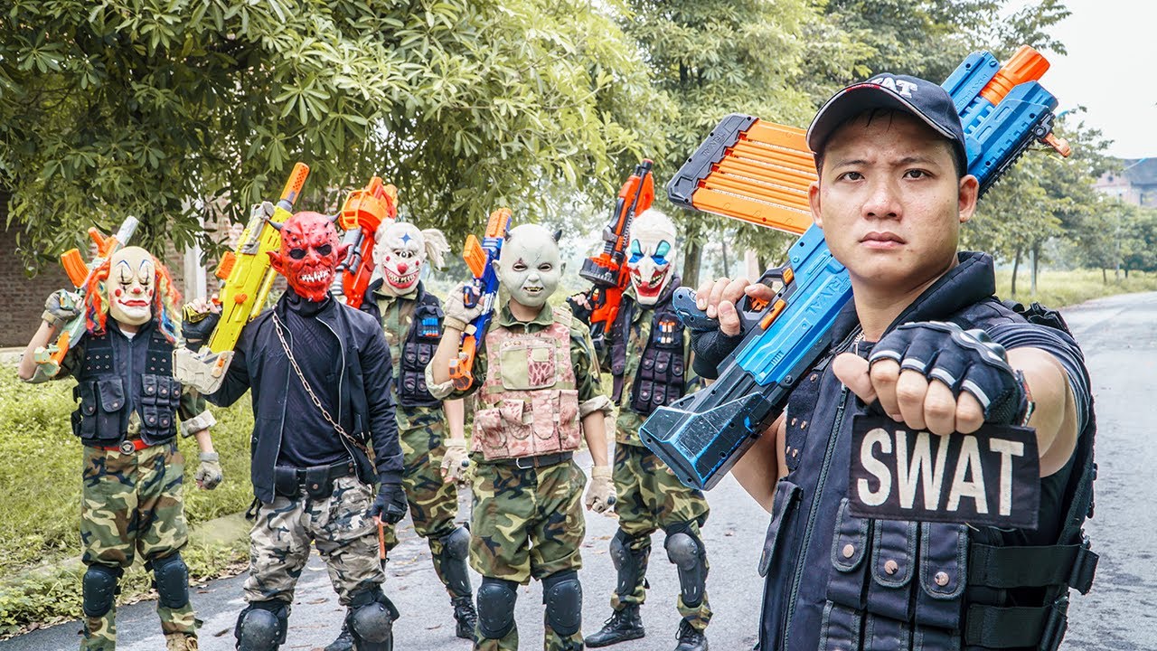 LTT Nerf Mod : Special Police Warriors Black Use Nerf Guns Fight Crime Dangerous Mask Dr.Lee