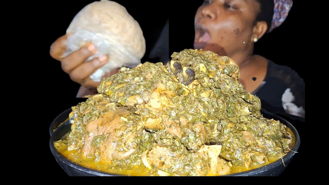 Nigeria food ASMR mukbang Afang soup and fufu mukbang 