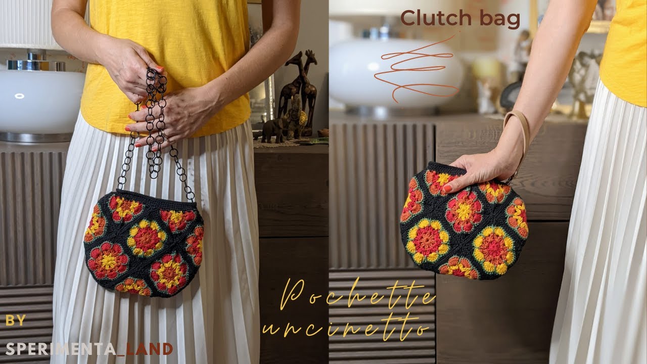 Pochette uncinetto fiore africano - Crochet granny square clutch