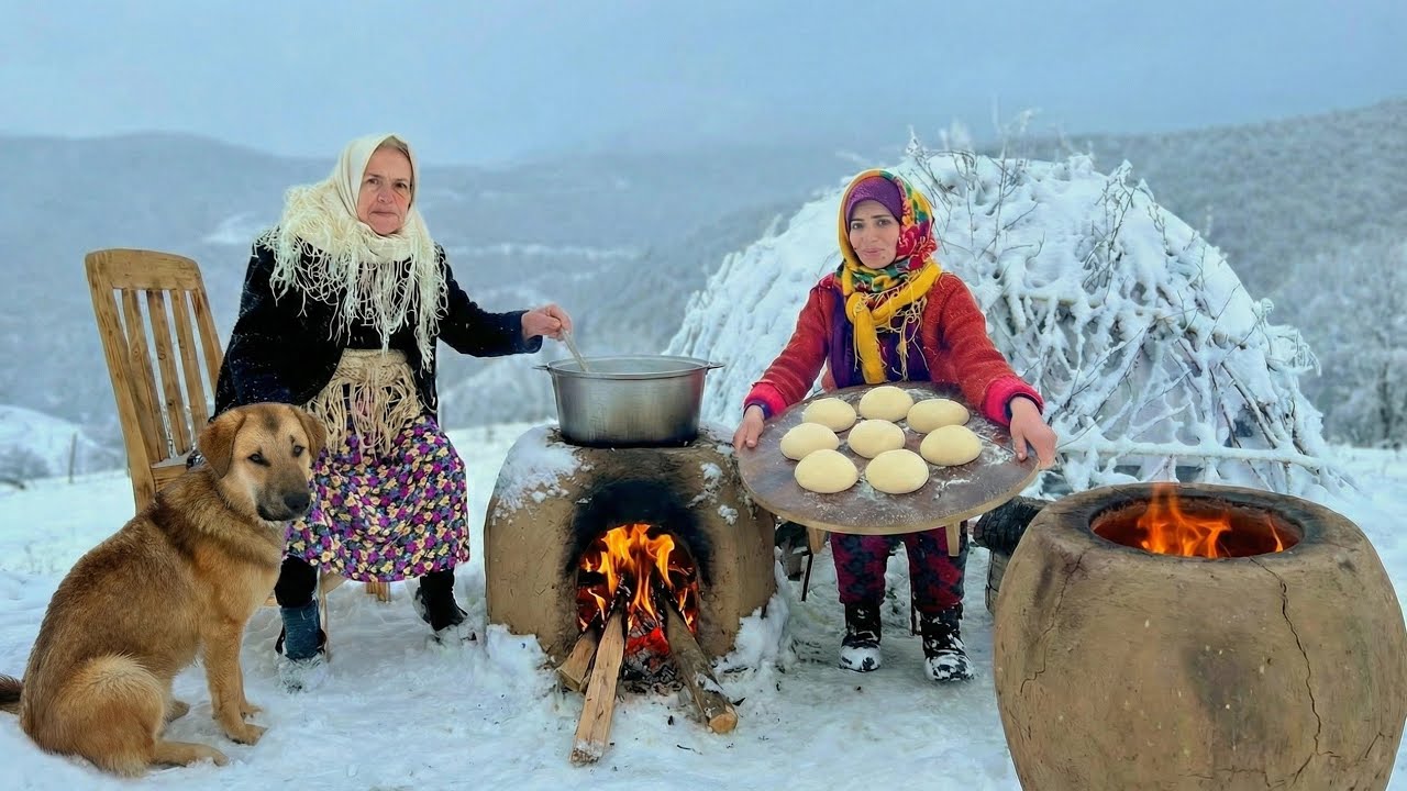Snowy Day in IRANI Village | Cooking Stuffed Bread with Lamb in a Mountain