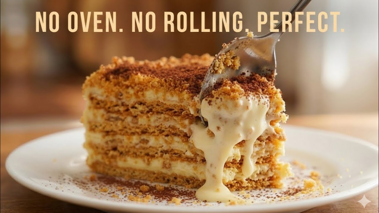 CUSTARD CRUMB CAKE with Whipped Cream! 🍰 No-Bake Layers, Toasted Walnuts