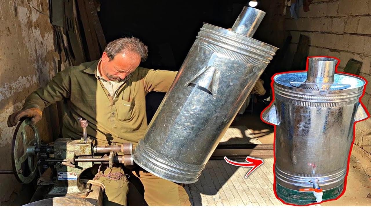 How Afghan Gentleman Making Water Boiler Room Heater Running On Wood \ With Simple Tools