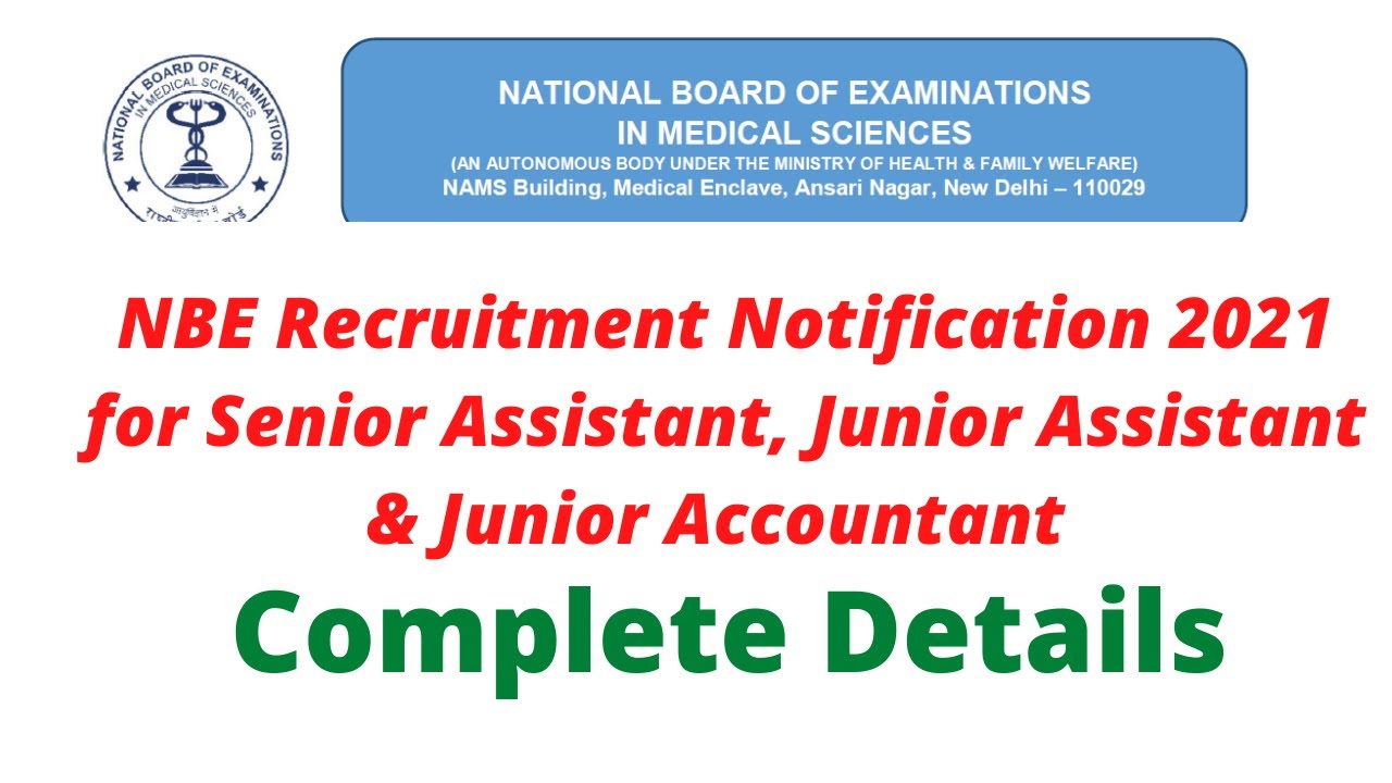 NBE Recruitment Notification|NBE New Vacancy for Junior Assistant,Senior Assistant,Junior Accountant