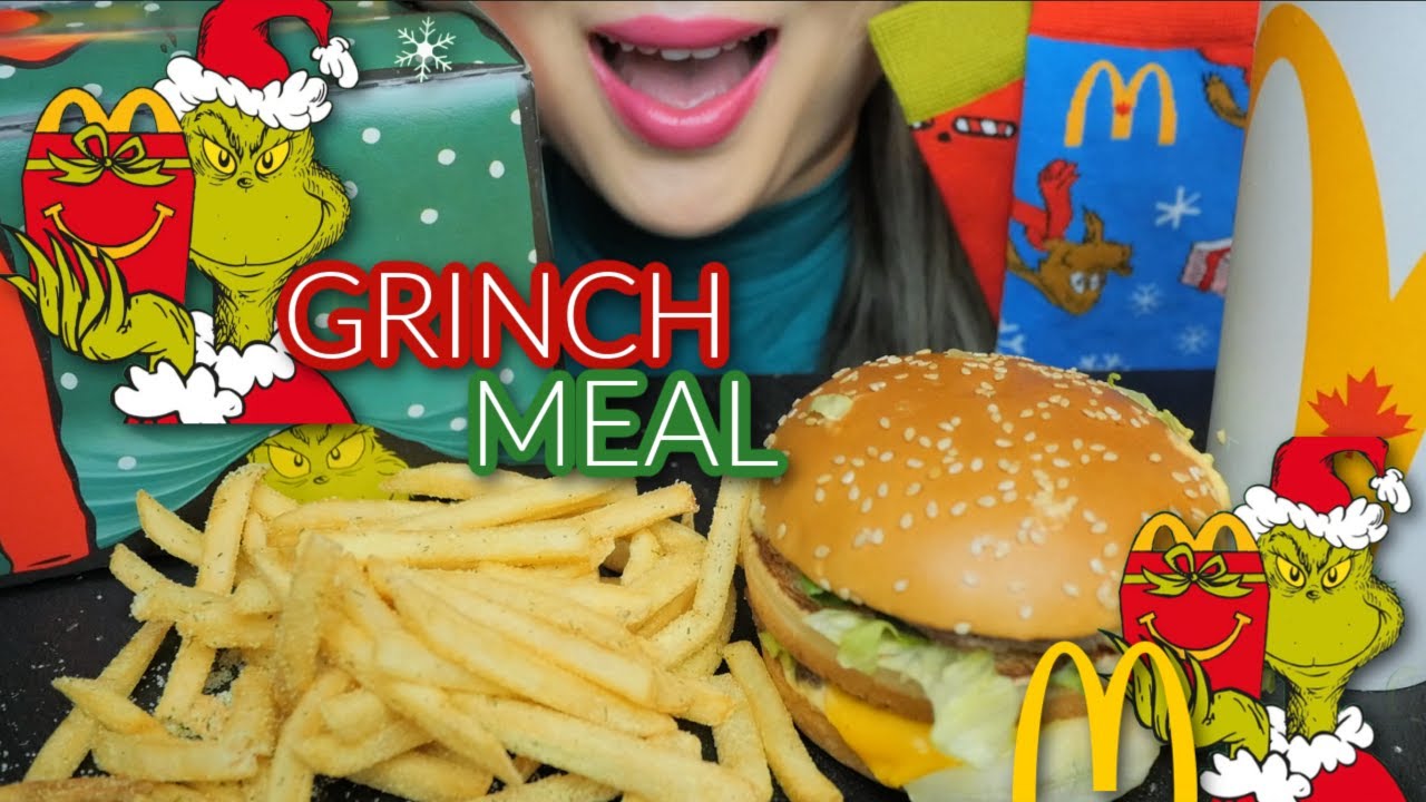 McDonald's GRINCH MEAL *Dill Pickle Shaker Fries BIG MAC Meal NO TALKING FOOD Sounds | N.E