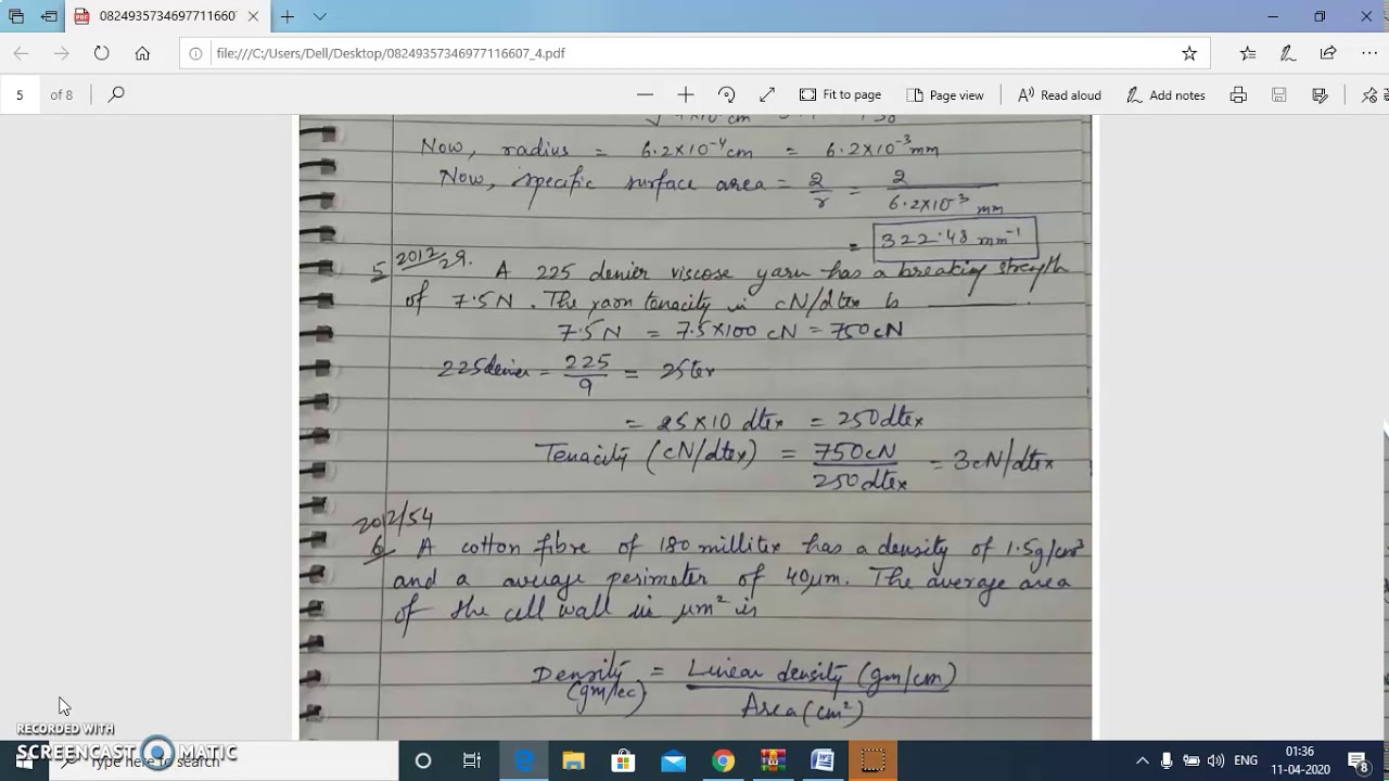 Solved numericals Textile Testing MM
