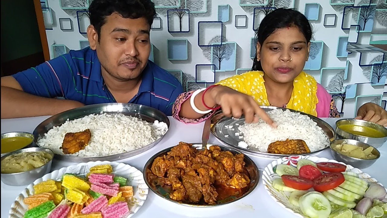 দারুন খাওয়া-দাওয়া,, eating chicken kasha, fish fry, aloo posto and rice, eating show