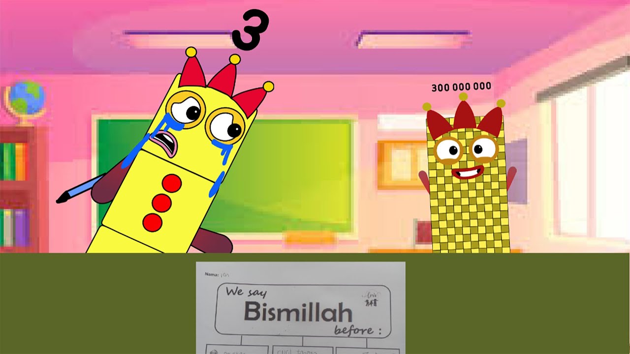 Three crying while doing homework and Numberblocks laughed because of it!!
