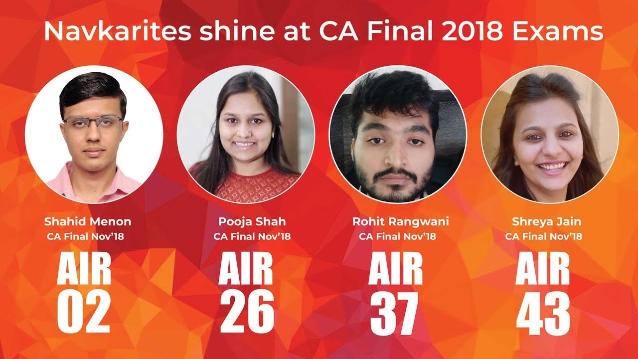 Navkar continues the legacy of success: 4 All India Rankers @ CA FINAL 2018 exam