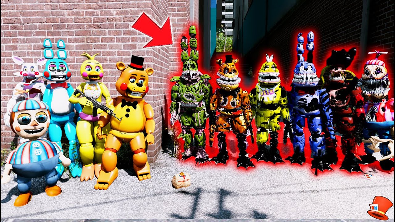 All TOY Animatronics VS All CORRUPTED Animatronics! (GTA 5 Mods FNAF RedHatter)