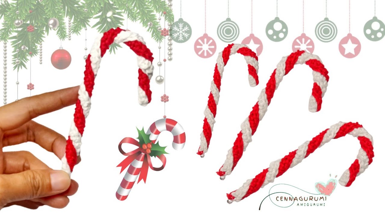 Crochet Christmas Ornaments || An Easy Crochet Candy Cane Ornaments For Christmas Tree