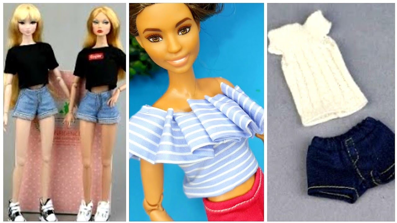 Barbie elbise yapımı | Barbie şort bluz yapımı ~ 5 dakikada hallet || Minyatür Dünyam