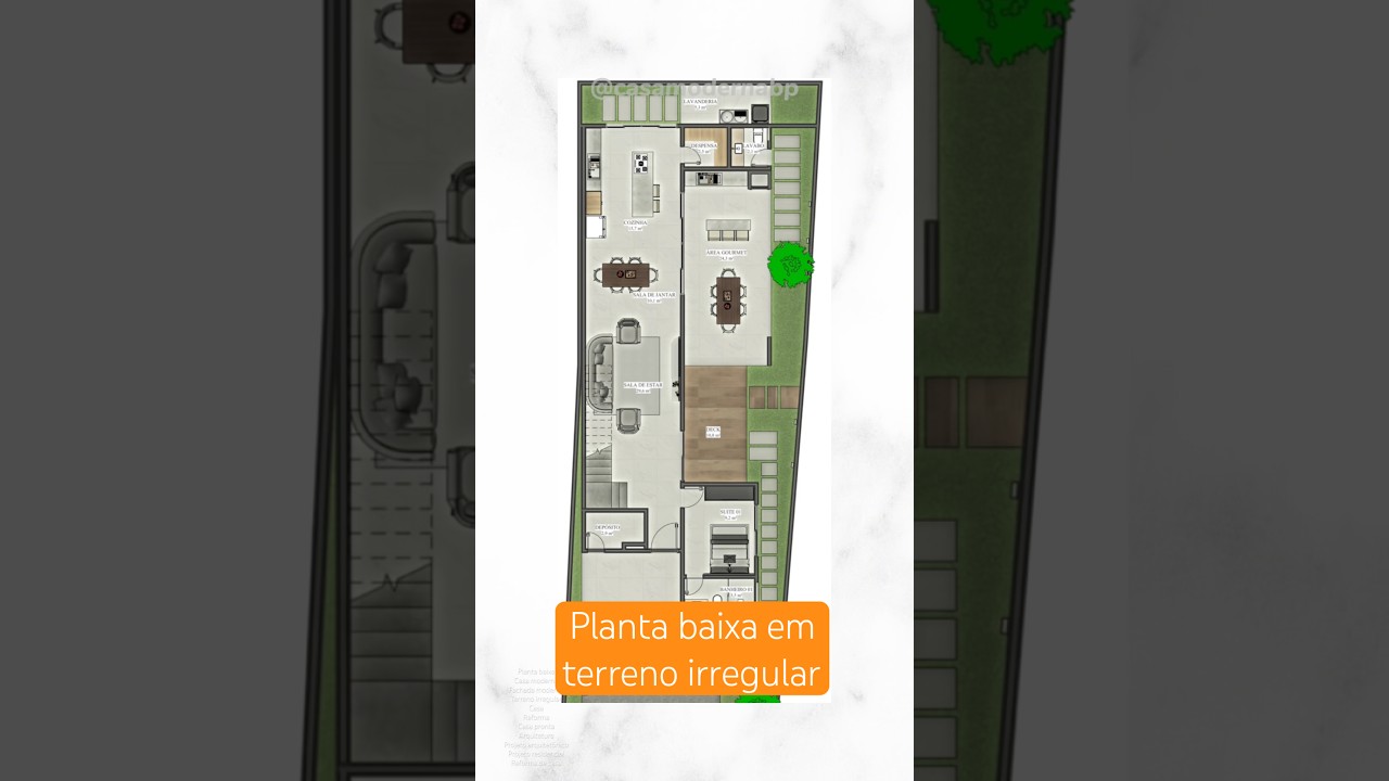 Projeto Residencial em Terreno Irregular.#arquitetura #plantabaixa #terreno #casamoderna #casapropia