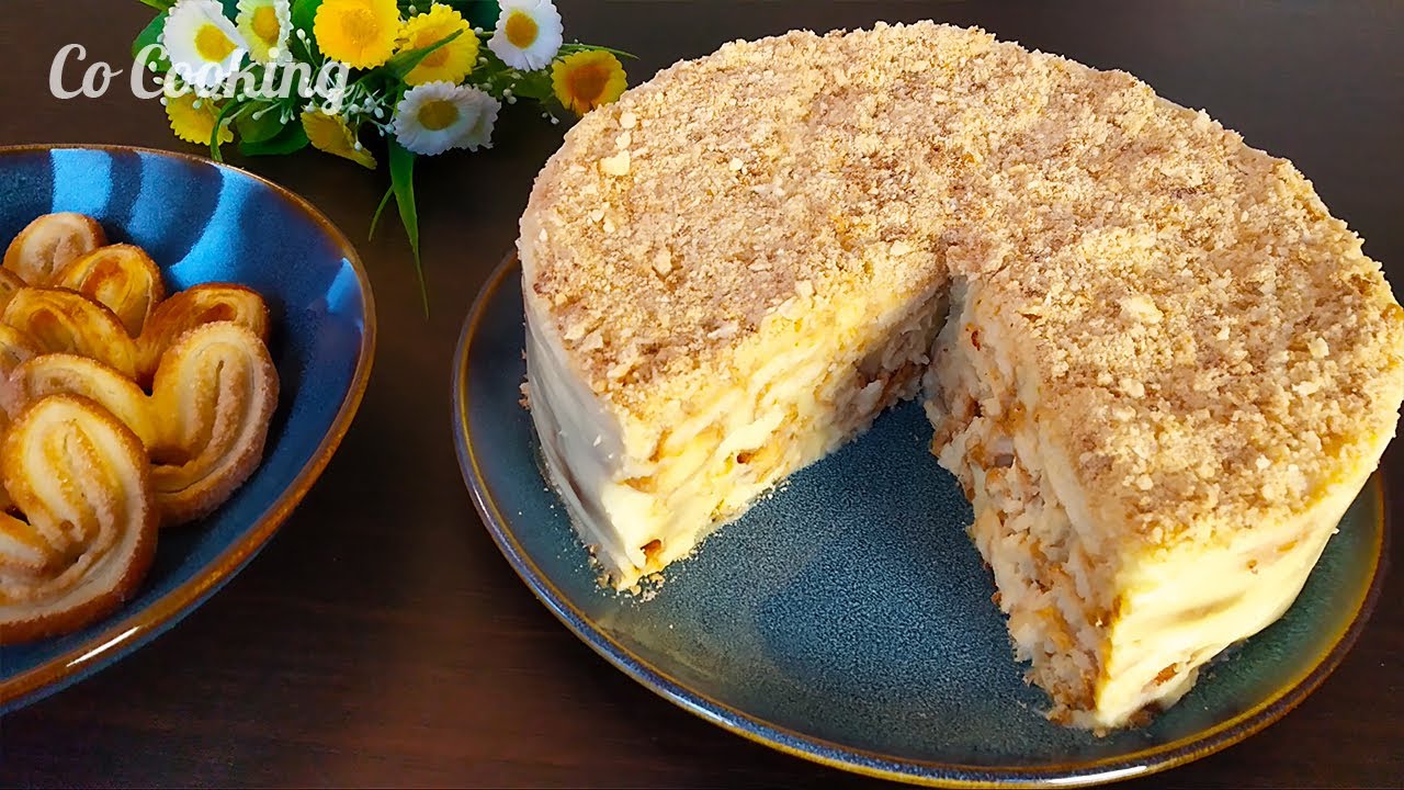 Как приготовить вкусный торт с французским печеньем пальмир и заварным кремом