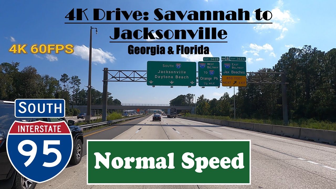 4K Drive: Savannah to Jacksonville ASMR.  I 95 South.  Interstate 95 South