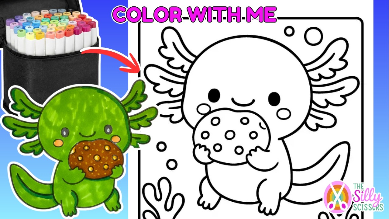 Kawaii Axolotl Eating Cookies 🍪 | Free Printable Coloring Page | Relaxing Color With Me