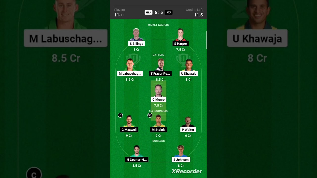 HEA vs STR small league team STR vs HEA dream11 team HEA vs STR SL team #dream11#cricket#fantasy#BBL