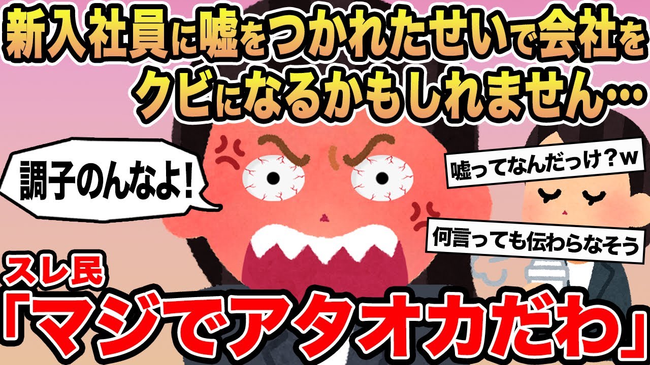 【報告者キチ】新入社員に嘘をつかれたせいで会社をクビになるかもしれません...→スレ民「マジでアタオカだわ」