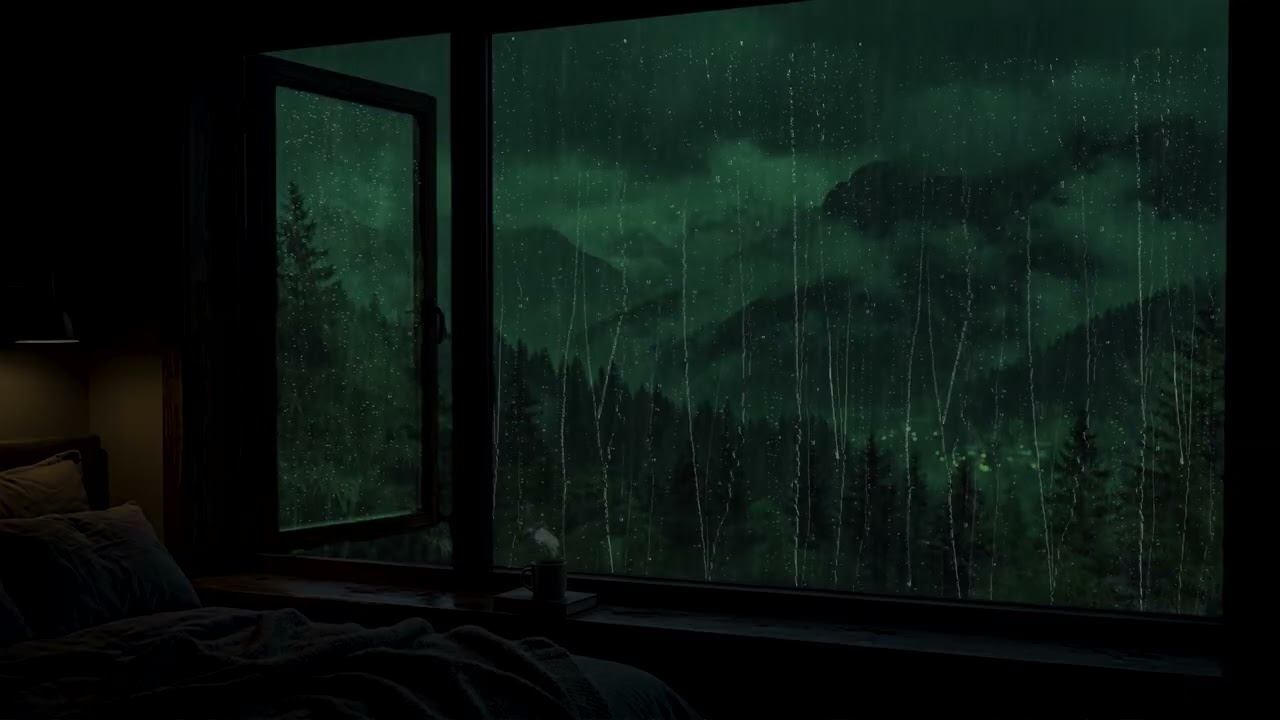 Gentle Midnight Rain Outside Bedroom | Warm Cozy Atmosphere for Fast Sleep and Calm Relaxation