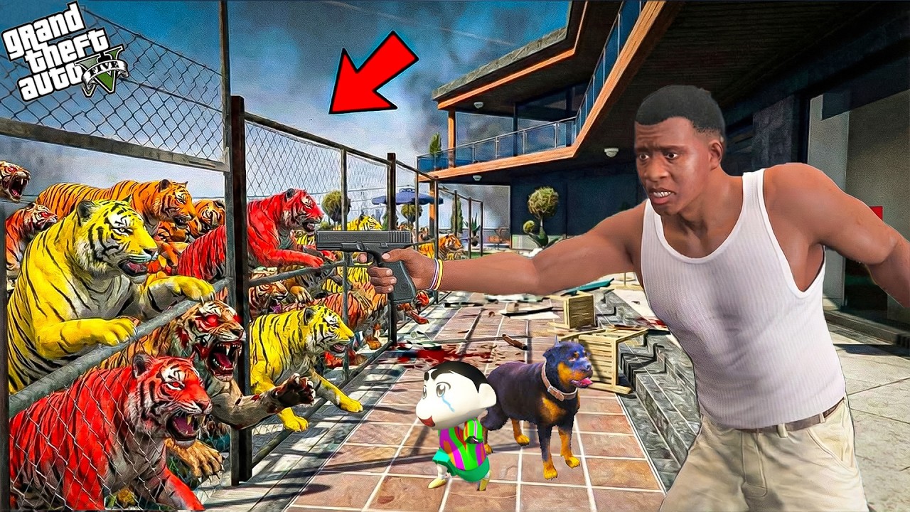 Franklin & Shinchan Chased by Hungry Red Tigers in Los Santos! 🐯😱 | GTA 5