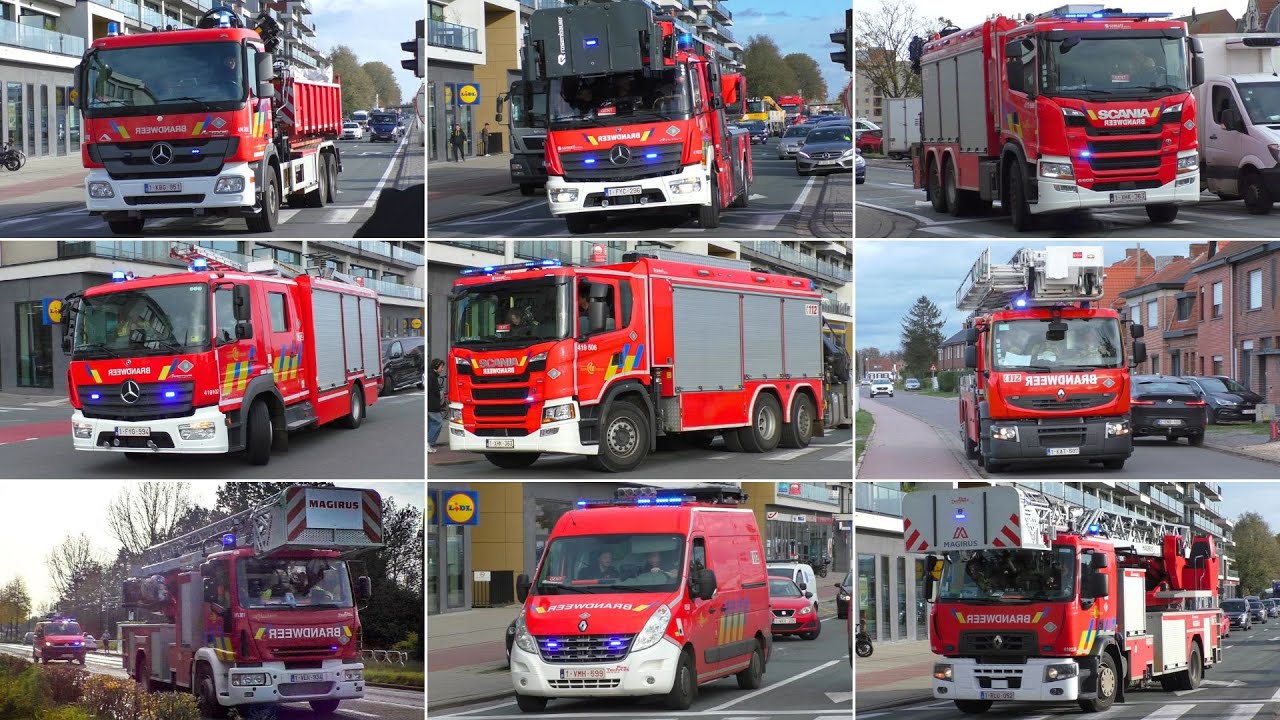 Veel Brandweervoertuigen met spoed onderweg naar Interventies tijdens storm Ciarán in Gent e.o.!