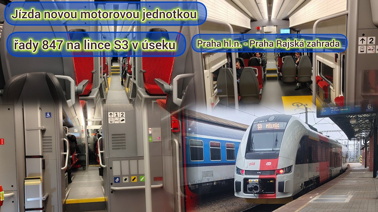 J&iacute;zda novou motorovou jedn. RegioFox 847.082 na lince S3 v &uacute;seku Praha hl.n. - Praha Rajsk&aacute; zahrada