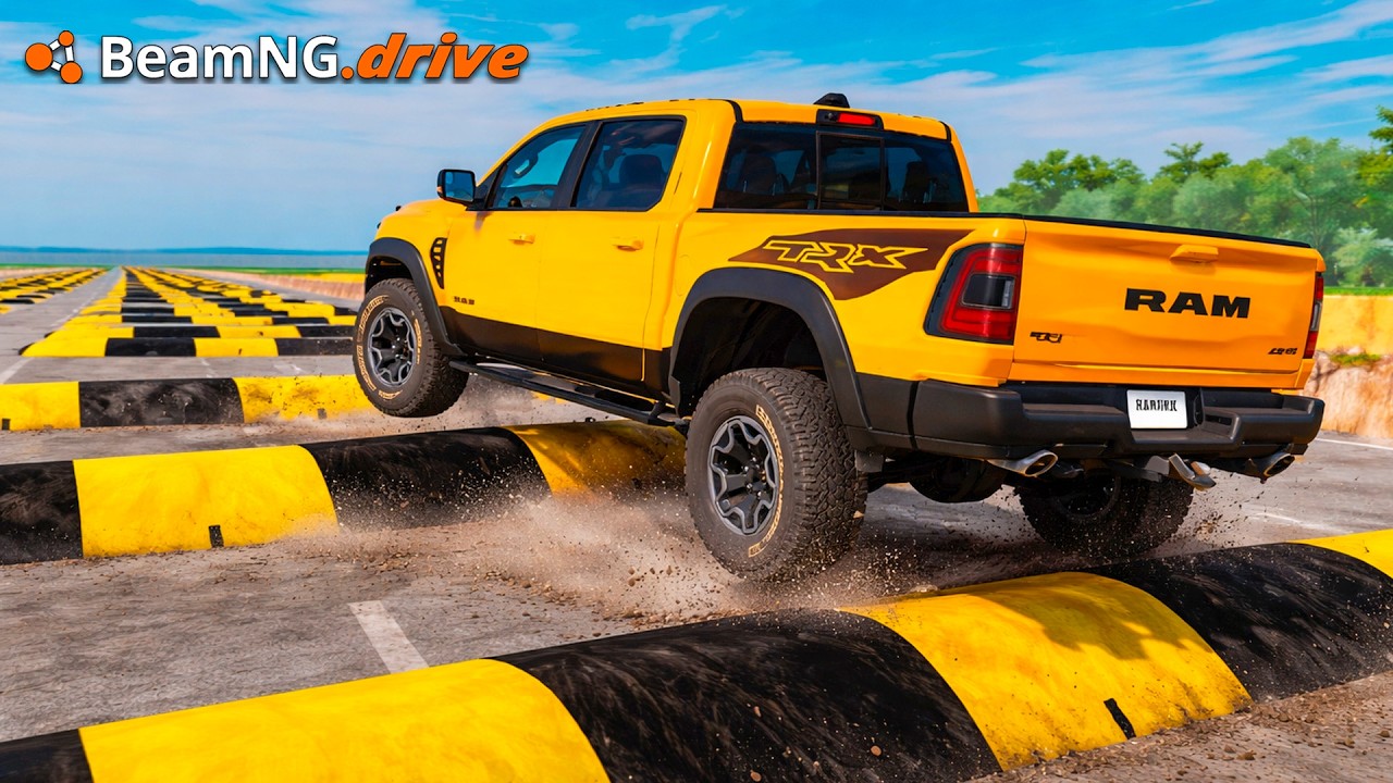 ¡Camionetas vs REDUCTORES DE VELOCIDAD INFINITOS! | BeamNG.drive