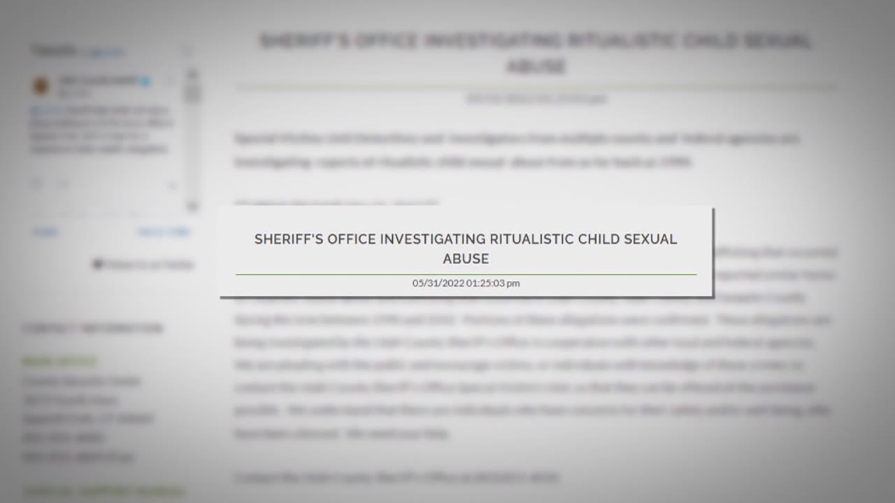 Utah County Attorney calls for outside review of sheriff over ritual child abuse investigation