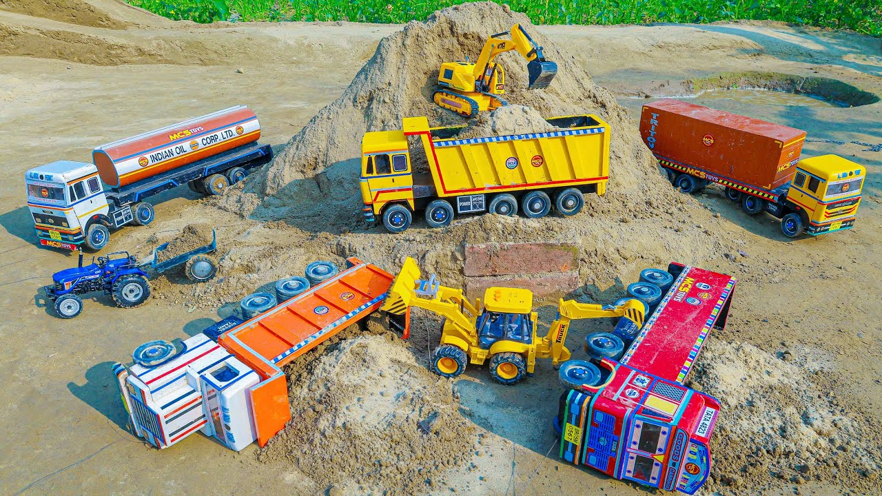 JCB 3dx fully overloading sand TATA Tucks dumpers Accident pull out jcb | jcb tractor cartoon