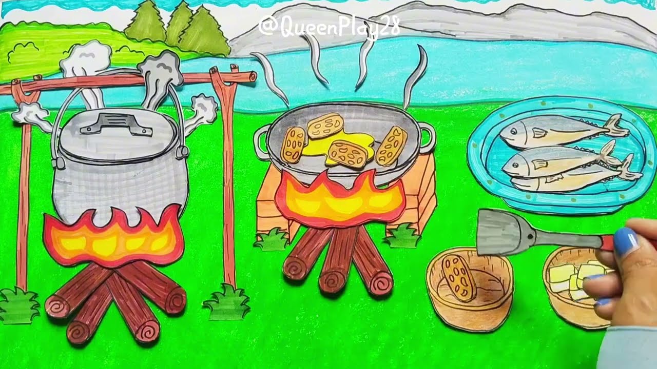 [👑paper play👑] Memasak Nasi Liwet | Ikan Peda | Sambel Pete | tahu tempe #drawing #paperdiy