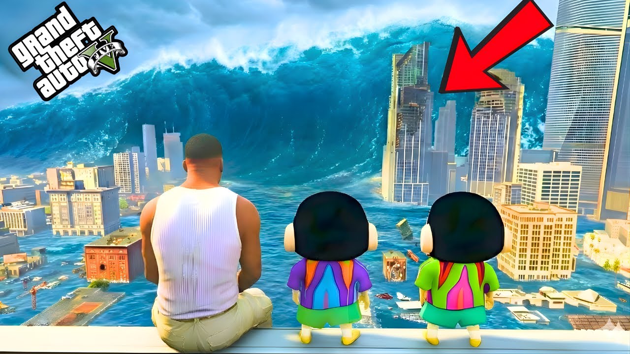 Franklin Survived Biggest Tsunami And Found Lost Shinchan And Pinchan In GTA 5 (GTA 5 Mods)