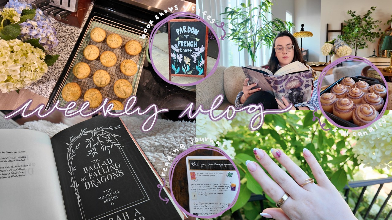 reading two 6 star romantasy books, lots of cozy baking, + book shopping! 🪻⚔️ WEEKLY VLOG